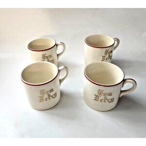 Tom & Jerry 4 Coffee Cups Mugs Ivory Gold Lettering Red Rim